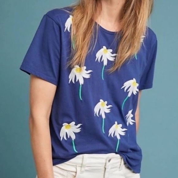 Anthropologie Tops Euc Anthropologie Banner Day Embroidered Daisy Tee Shirt 2 Smallmedium